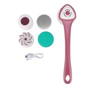 Yosoo Ensemble de Brosse de Douche Electrique Automatique, Gommage Corporel Sans Fil 3 Vitesses Rechargeable avec Long Manche et 5 Têtes pour Nettoyage du Dos et Massage (PURPLE)