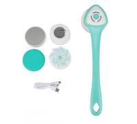 Yosoo Ensemble de Brosse de Douche Electrique Automatique, Gommage Corporel Sans Fil 3 Vitesses Rechargeable avec Long Manche et 5 Têtes pour Nettoyage du Dos et Massage (GREEN)