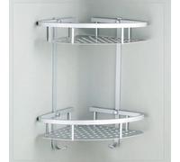 yosoo Étagère d'angle à 2 niveaux de salle de bain panier de rangement Serviette Shampooing Crochet Support mural en aluminium