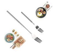 Yosoo Fourchette télescopique extensible à long manche fourchette pour barbecue, dîner, fruits, dessert, couverts 2pcs Argenté