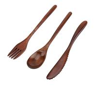 Yosoo Health Gear Couverts en Bois Reutilisable, Ensemble Cuillère Couteaux Et Fourchettes De Table, Ensemble De Couverts De Camping, Kit De Vaisselle De Japonais(#1 Fork+Knife+Spoon)