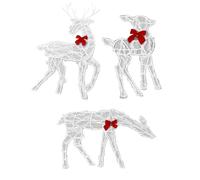 Yosoo Health Gear Ensemble Familial de Cerfs de Noël éclairés, 3 Pièces, Décoration de Cour Extérieure à LED, avec Nœuds Rouges, Décor de Jardin Mère-Enfant Renne