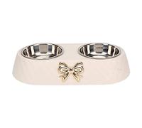 Yosoo Health Gear Gamelles Doubles pour Animaux de Compagnie avec Support à Nœud Papillon, Gamelles d'eau en Acier Inoxydable pour Chien et Chat, Conception Antidérapante, Couleur Beige (Beige)