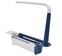 Yosoo Health Gear Organisateur d'évier Teleskopisk, Support de Rangement d'évier Extensible en PP de 32 à 45 Cm avec Trous de Drainage et Barre à Serviettes, Support de Cuisine Réglable de Grande