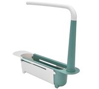 Yosoo Health Gear Organisateur d'évier Teleskopisk, Support de Rangement d'évier Extensible en PP de 32 à 45 Cm avec Trous de Drainage et Barre à Serviettes, Support de Cuisine Réglable de Grande