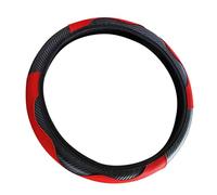 Yosoo Housse de Volant de 38 Cm, Cuir PU Microfibre, Antidérapant et Respirant pour Volants Ronds et en Forme de D, Idéal pour les Modèles de Voiture (noir rouge)