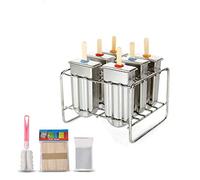 Yosoo Lot de 6 Moules à Crème Glacée avec Support Moules à Glace Carré en Acier Inoxydable DIY Yaourt Jus Outil de Cuisine