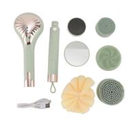 Yosoo Lot de Brosse Électrique pour le Corps, Brosse de Douche Rechargeable 3 Vitesses avec 6 Têtes et Manche Long Démontable pour Nettoyage du Dos et Massage de la Peau (GREEN)