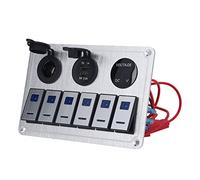 Yosoo Panneau d'interrupteurs à Bascule, Alliage d'aluminium, 6 Gangs Marche/arrêt avec LED Bleue et Double Chargeur USB pour Voitures et Camping-cars
