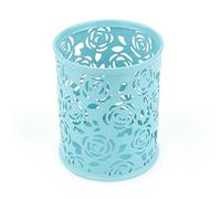 Yosoo Porte-crayons en métal, porte-stylo à motif de fleurs roses creuses, support pour organisateur de bureau, panier de rangement pour fournitures de bureau (couleur: bleu)