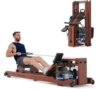 YOSUDA Rameur Pliable Appartement, Rameur à Eau en Bois Massif de Haute Qualité & Siège Confortable, avec Écran Bluetooth, Support et Réservoir d'eau 18L, Capacité de Charge 182 kg