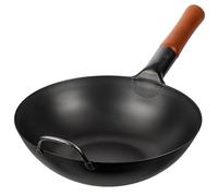 YOSUKATA Wok 30 cm - Fond Plat Pré-assaisonné en Acier Carbone Noir - Pour Induction, Plaques Électriques, Gaz Et Feu Ouvert - Wok Chinois Traditionnel