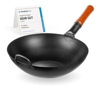 YOSUKATA Wok en acier au carbone de 34,3 cm - Wok Pow pré-assaisonné à fond plat pour sauté, barbecue, barbecue et camping - Batterie de cuisine traditionnelle japonaise chinoise - Compatible avec