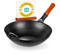 YOSUKATA Woks Et Poêles à Frire 34 cm à Fond Plat Pré-assaisonné | Pré-assaisonné Chinois Traditionnel Wok Pour Induction Plaques Électriques Gaz Feu Ouvert - Pour Sauté Barbecue et Camping