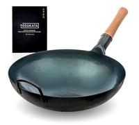 YOSUKATA Woks Et Poêles à Frire 36 cm -Wok À Fond Rond Pré-Assaisonné En Acier Carbone Bleu - Compatible Avec Les Cuisinières À Gaz Et Les Feux Ouverts, Barbecue Et Camping - Chinois Traditionnel