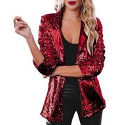 YOSUWOAI Blazer à paillettes pour femme - Manches longues - Cardigan à revers - Veste de costume élégante - Veste de club à paillettes - Tenue de festival - Tenue des années 70 et 80 - Veste