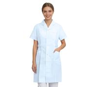 YOSUWOAI Blouse médicale en coton pour femme - Manches courtes - Col en V - Longueur genou - Veste médicale avec poches - Blouse de travail - Vêtement de protection - Uniforme, O bleu., L