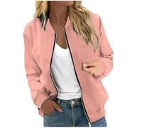 YOSUWOAI Blouson bomber pour femme - Couleur unie - Court - Léger et aéré - Avec fermeture éclair - Décontracté - Sportif - Veste de motard - Veste de mi-saison - Veste d'aviateur, O rose., XL