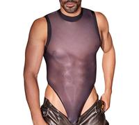 YOSUWOAI Body pour homme avec éclat huileux - Bodysuit sans manches - Combinaison intégrale - Sous-vêtements de compression - Maillot de sport - Body sexy - Débardeur transparent - Stringbody