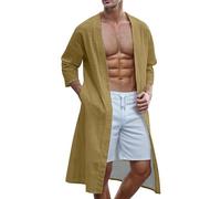 YOSUWOAI Cardigan d'été long pour homme - Coupe-vent - Veste d'été - Robe de chambre japonaise Happi - Kimono Haori - Cardigan - Printemps - Couleur unie - Confortable et doux, O Kaki, L