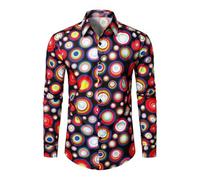 YOSUWOAI Chemise à manches longues pour homme - Coupe droite - Imprimé floral - Chemise de loisirs hippie des années 60 et 70 - Motif floral - Carnaval - Disco, O rouge., L
