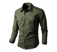 YOSUWOAI Chemise à manches longues pour homme - Style Workwear robuste - Décontractée - Avec double poche poitrine - Couleur unie - Chemise de travail - Chemise de cowboy, O Armée Vert, M