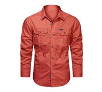YOSUWOAI Chemise à manches longues pour homme - Style Workwear robuste - Décontractée - Avec double poche poitrine - Couleur unie - Chemise de travail - Chemise de cowboy, O rouge., 5XL