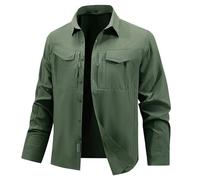 YOSUWOAI Chemise de safari à manches longues Upf50 - Protection UV - Respirante - Boutonnée - Pour randonnée, camping, pêche, trekking - Chemise de travail décontractée, O Armée Vert, L