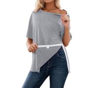 YOSUWOAI Chemise post-chirurgie de l'épaule pour femme entièrement avec fermeture à pression bras épaules vêtements de récupération à manches courtes vêtements de chimio à enfiler, O gris clair, S