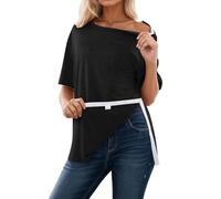 YOSUWOAI Chemise post-chirurgie de l'épaule pour femme entièrement avec fermeture à pression bras épaules vêtements de récupération à manches courtes vêtements de chimio à enfiler, O Noir., L