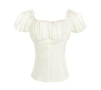 YOSUWOAI Chemise Renaissance pour femme - Épaules dénudées - Manches courtes - Col carré - Chemisier de ferme vintage des années 1950 - Rockabilly - Manches bouffantes - Chemisier médiéval - Chemise