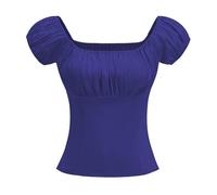 YOSUWOAI Chemise Renaissance pour femme - Épaules dénudées - Manches courtes - Col carré - Chemisier de ferme vintage des années 1950 - Rockabilly - Manches bouffantes - Chemisier médiéval - Chemise