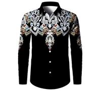 YOSUWOAI Chemises hawaïennes pour homme - Imprimé loup indien - Manches longues - Style natif - Col à revers - Style ethnique - Chemise à manches longues - Coupe ajustée - Chemise de loisirs, O Noir
