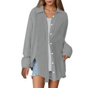 YOSUWOAI Chemisier en mousseline pour femme - Chemise décontractée à manches longues - Col en V - Chemisier en coton - Chemisier long - Bouton - T-shirt à manches longues - Haut d'été - Tops Y2K