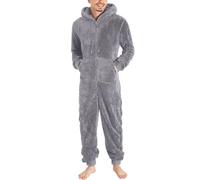 YOSUWOAI Combinaison en peluche pour homme - Pyjama long et douillet - Pour l'hiver - Chaud et confortable - Avec fermeture éclair - Polaire - Une pièce - Doux - Onesie, O gris foncé, M