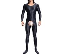 YOSUWOAI Combinaison intégrale à l'huile brillante pour homme - Extensible - Sexy - Avec entrejambe ouverte - Combinaison à l'entrejambe - Sous-vêtement - Lingerie, O Noir., XL