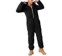 YOSUWOAI Combinaison longue et douillette pour homme - En peluche chaude - Avec fermeture éclair - En polaire - Combinaison une pièce - Couleur unie - Avec poches, O Noir., XXL