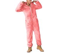 YOSUWOAI Combinaison longue et douillette pour homme - En peluche chaude - Avec fermeture éclair - En polaire - Combinaison une pièce - Couleur unie - Avec poches, O rose., 5XL