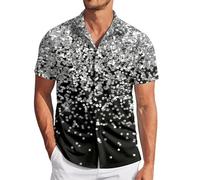 YOSUWOAI Costume de carnaval pour homme - Chemise à revers à paillettes à manches courtes - Chemise disco des années 70 et 80 - Tenue de soirée à thème - Hauts brillants - Impression numérique 3D