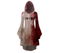 YOSUWOAI Costume d'Halloween pour femme - Imprimé sanglant - Robe pull à capuche gothique - Robe de faucheuse - Manches trompette - Pull à capuche - Carnaval - Cosplay, O violet, XL