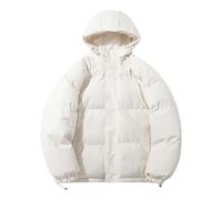 YOSUWOAI Doudoune Homme Avec Capuche - Parka Doublée Matelassée - Couleur Unie - Coupe Ajustée - Veste de Travail Chaude Avec Poches - Basique d'Hiver, O Blanc, L