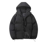 YOSUWOAI Doudoune pour homme avec capuche - Parka doublée - Couleur unie - Veste matelassée - Coupe ajustée - Veste de travail chaude avec poches - Veste d'hiver basique, O Noir., M