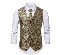 YOSUWOAI Ensemble de Veste pour Hommes Formelle pour Mariage et Soirée - 3 Pièces avec Cravate, Mouchoir et Veste - Motif Paisley Floral Jacquard - Veste de Costume Vintage Classique, O Gold, XXL