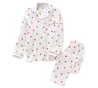 YOSUWOAI Ensemble pyjama en coton pour femme - Deux pièces - Haut et pantalon à manches longues - Pour la Saint-Valentin - Motif cœur - Vêtement de nuit doux - Printemps automne hiver - Pyjama, O
