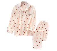 YOSUWOAI Ensemble pyjama en coton pour femme - Deux pièces - Haut et pantalon à manches longues - Pour la Saint-Valentin - Motif cœur - Vêtement de nuit doux - Printemps automne hiver - Pyjama, O