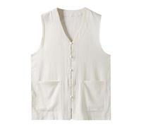 YOSUWOAI Gilet d'été en lin léger et respirant pour homme - Sans manches - Coupe droite - Style chinois - Style traditionnel - Rétro - Gilet fin pour l'extérieur, O blanc., 4XL