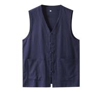 YOSUWOAI Gilet d'été en lin léger et respirant pour homme - Sans manches - Coupe droite - Style chinois - Style traditionnel - Rétro - Gilet fin pour l'extérieur, O bleu., XL