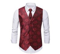 YOSUWOAI Gilet traditionnel décontracté 3 pièces pour homme avec cravate, mouchoir et gilet, motif cachemire floral, jacquard, gilet de costume vintage classique, O vin, M