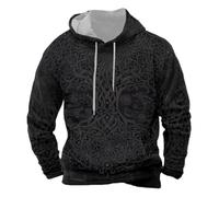 YOSUWOAI Hommes Cosplay Impression 3D Mythologie Nordique Viking Hoodie Hip Hop Pull à Capuche avec Poche kangourou Moyen Âge Sweat à Capuche Manches Longues Sweatshirts, O Noir., 3XL