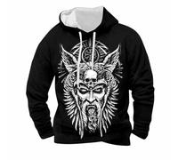 YOSUWOAI Hommes Cosplay Impression 3D Mythologie Nordique Viking Hoodie Hip Hop Pull à Capuche avec Poche kangourou Moyen Âge Sweat à Capuche Manches Longues Sweatshirts, S noir., 3XL